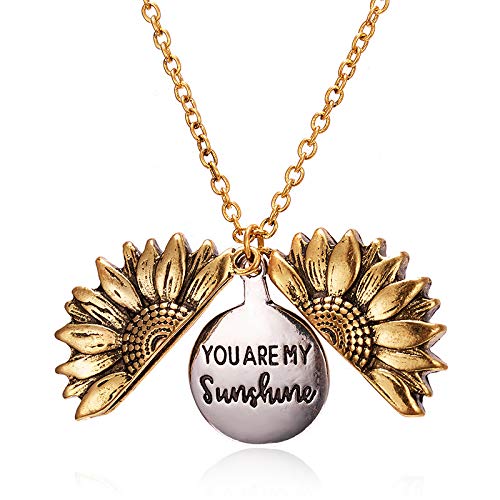 Book Cover Kpergah You are My Sunshine Engraved Necklace and Keep Funking Going Engraved Pendant Sunflower Locket Necklace