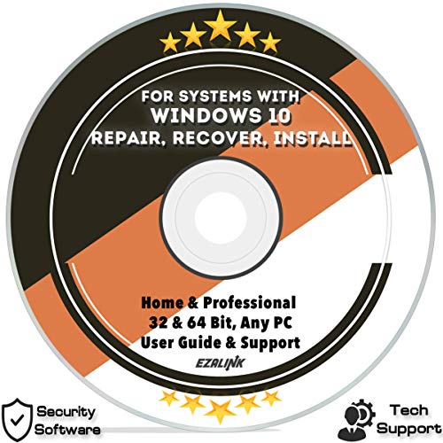 Book Cover Ezalink Disc for Windows 10 Repair Recovery Install Restore Boot Fix DVD | 32 & 64 Bit Systems Home & Professional All Brands w/ AntiVirus and Support