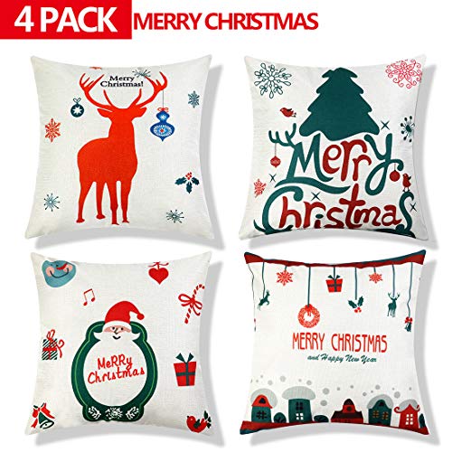 Book Cover Christmas Pillow Covers 18 x 18 Inches Pack of 4 Decorative Square Throw Pillow Covers Set Cushion Cases Pillowcases for Sofa Bedroom Car