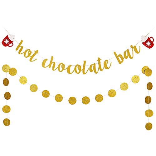 Book Cover Hot Chocolate Bar Banner Gold Glitter Hot Chocolate Bar Sign Christmas Decorations for Wintertime Holiday Christmas Party New Year Party Decorations
