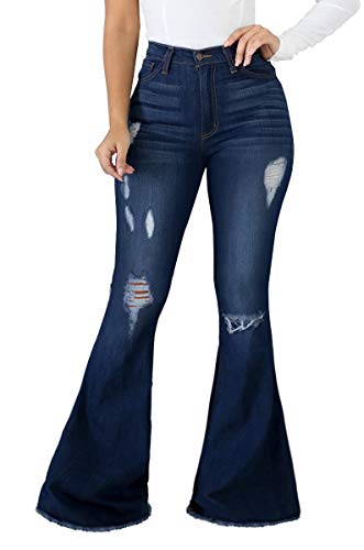 Book Cover Skinny Ripped Bell Bottom Jeans for Women Classic High Waisted Flared Jean Pants
