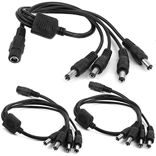 Book Cover exgoofit 3-Pack DC 1 Female to 4 Male Way Output Power Splitter Cable Y Adapter for CCTV Security Cameras and LED Strip Lights