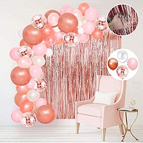 Book Cover STARSHINE Balloon Garland Arch Tinsel Fringe Foil Curtains Kit Pink White Rose Gold Confetti Extra Large Balloons Party Decorations for Birthday Wedding Baby Shower Bridle Shower Centerpiece Backdrop