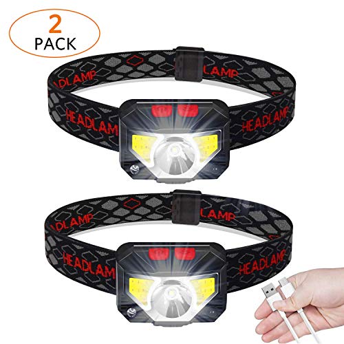 Book Cover 2-Pack LED Rechargeable Headlamp Flashlight,USB Head Torch, Super Bright LED Headlight, Motion Sensor Head Lamp, IPX45 Waterproof, Cree Led & Red Light,COB Headlight, Best for Running,Camping,Hiking