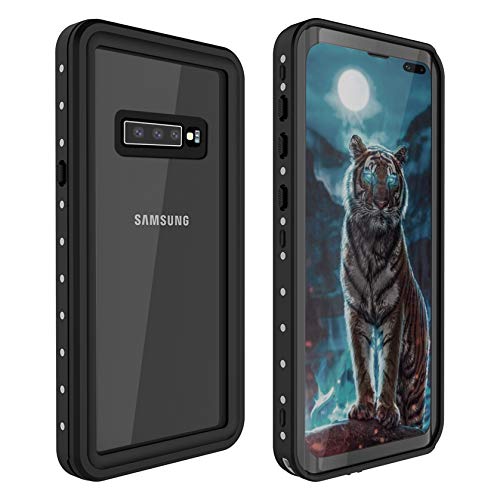 Book Cover ASON Galaxy S10 Waterproof Case with Lanyard Dustproof Shockproof Full-Body Sealed Underwater Protective Cover Support Fingerprint ID Compatible for Samsung Galaxy S10 (Black)
