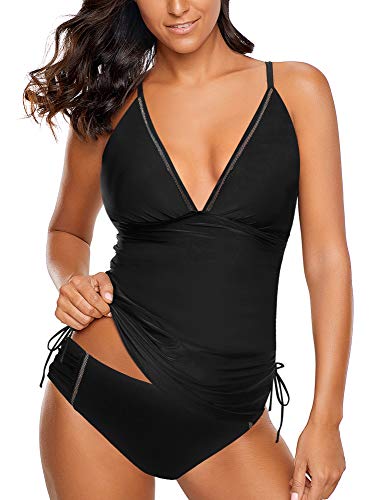 Book Cover LookbookStore Women's Ruched Wrap Front Tankini Set 2 Piece Tankini Swimsuits