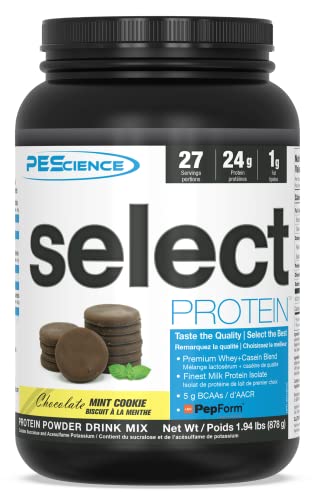 Book Cover PEScience Select Low Carb Protein Powder, Chocolate Mint Cookie, 27 Serving, Keto Friendly and Gluten Free