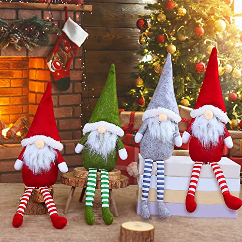 Book Cover Mummed Gnome Christmas Decorations, Christmas Decorations Indoor Home Decor, Gray, Green, and Red Gnome Christmas Ornaments (4 Pack)