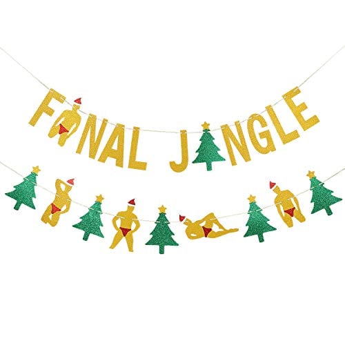 Book Cover Gold Glittery Final Jingle Banner and Glittery Christmas Tree Man Garland- Christmas Holiday Party Decorations,Santa Festive Party Decor,Mantle Home Decor,Bachelorette Party Decor