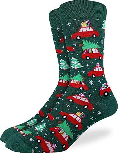 Book Cover Good Luck Sock Men's Christmas Trees Socks - Green, Adult Shoe Size 7-12