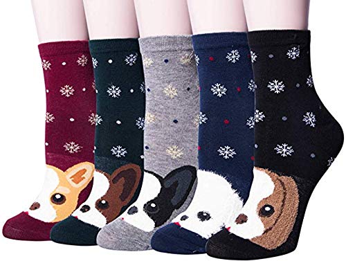 Book Cover 5 Pairs Womens Warm Cozy Funny Cute Animal Cat Socks