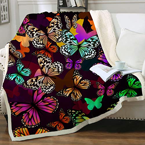 Book Cover Sleepwish Butterfly Sherpa Throw Blanket Kids Girls 3D Colorful Butterflies Reversible Fleece Blanket Throw(50