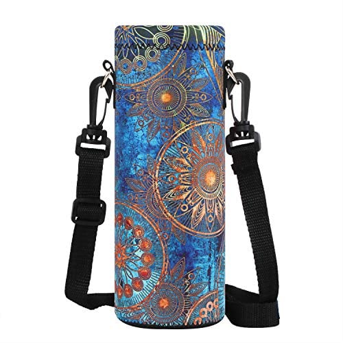 Book Cover Collive Insulated Water Bottle Carriers with Adjustable Shoulder Strap Boho Pattern Water Bottle Holder for Stainless Steel and Plastic Bottles (750ML)