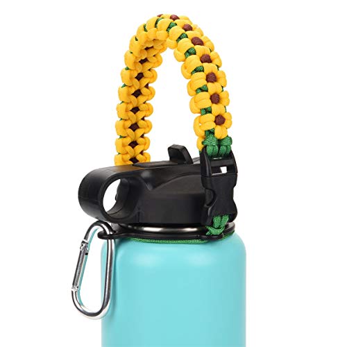 Book Cover X-CWLTEZ Paracord Handle for Hydro Flask Water Bottle - Durable Carrier, Survival Strap Cord with Safety Ring and Carabiner Only fits Wide Mouth Bottles 12 oz - 64 oz (Sun Flower)