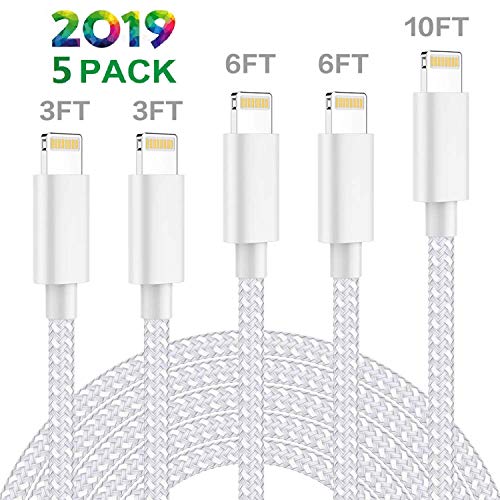 Book Cover LasGame MFi Certified iPhone Charger,Lightning Cable 5 Pack [3/3/6/6/10FT] Extra Long Nylon Braided USB Charging & Syncing Cord Compatible iPhone Xs/Max/XR/X/8/8Plus/7/7Plus/iPad/Nan More
