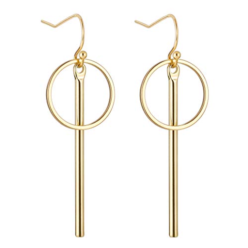 Book Cover 18K Gold Long Vertical Bar Drop Dangle Earring Minimal Long Circle Bar Earrings Geometric jewelry for Women Girls