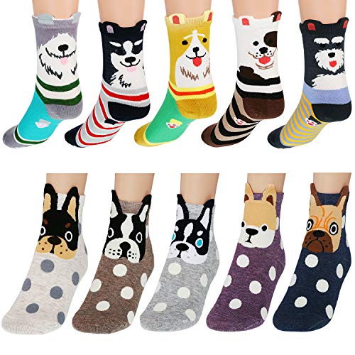 Book Cover 10 Pairs Women Cute Animal Socks Dog Fun Casual Socks Colorful Cotton Crew Socks