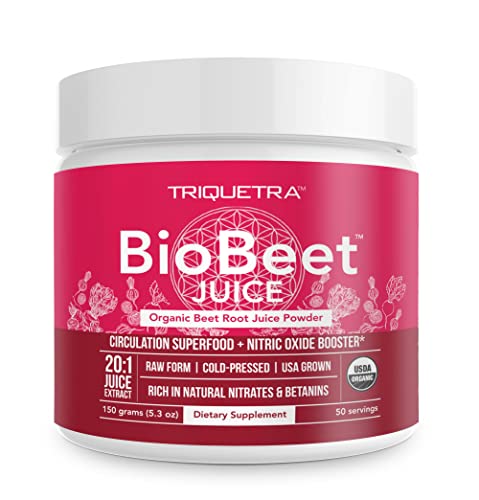 Book Cover BioBeet® Max Strength Beet Root Juice Powder – 20:1 Concentrate, Each Serving Derived from 60,000 mg Organic Beetroot - Cold-Pressed, USA Grown – Nitric Oxide, Circulation Support – 50 Servings