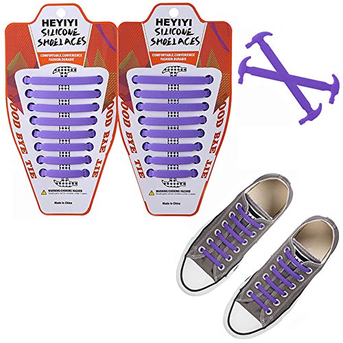 Book Cover HEYIYI No Tie Shoelaces Elastic Stretch Silicone Waterproof Sneakers Laces for Kids Adults (Purple)