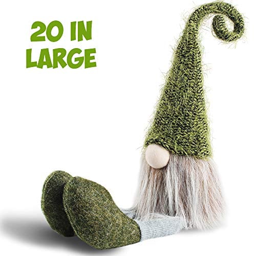 Book Cover Meriwoods Plush Tomte Gnome, 20 Inches Green Swedish Nisse with Dangled Feet, Scandinavian Christmas Decorations, Santa Doll Ornaments for Nordic Holiday Decor, Xmas Gift for Family Friends Kids
