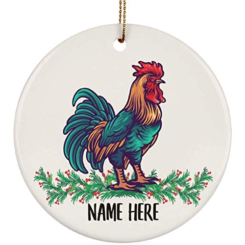 Book Cover Personalized Name Rooster Chicken Gifts 2022 Christmas Tree Ornaments Circle Ceramic