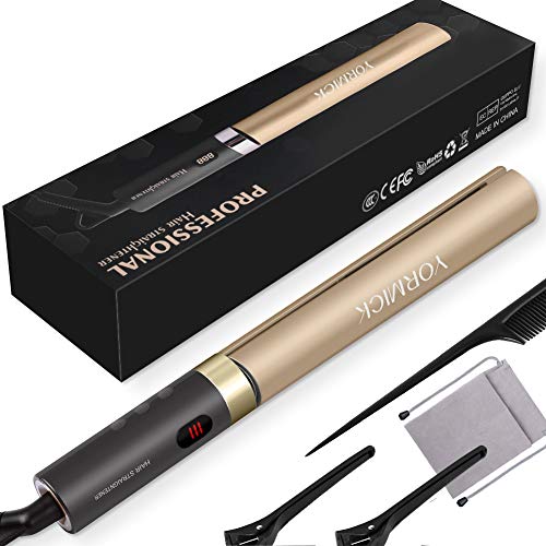 Book Cover Hair Straightener, YORMICK Flat Iron for Hair Styling: 2 in 1 Tourmaline Ceramic Flat Iron for All Hair Types with Rotating Adjustable Temperature and Salon High Heat 250℉-450℉ (Rose Gold)