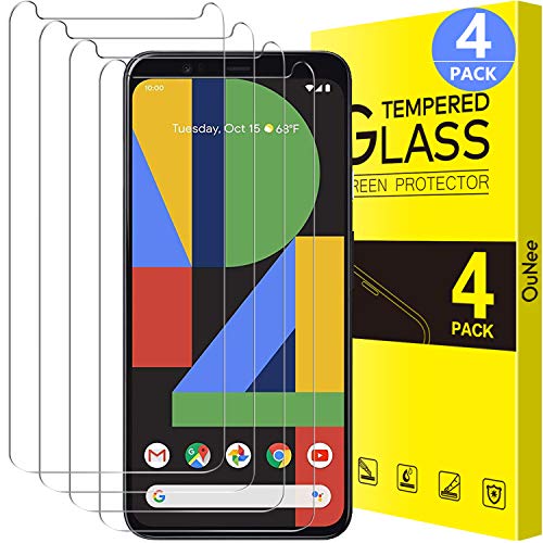 Book Cover [4 Pack] OuNee Google Pixel 4XL Screen Protector, Tempered Glass, 9H Hardness, HD Clear, Scratch Resistant, Case Friendly Screen Protectors for Pixel 4 XL (2019)