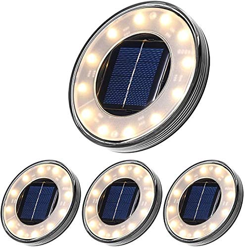 Book Cover Tomshine Solar Ground Lights, Disk Lights Outdoor Warm White, Waterproof 12 LED Beads Solar In-ground Lights, Outdoor Walkway Lights Decorative for Patio Pathway Lawn Yard Driveway(4 Pack)