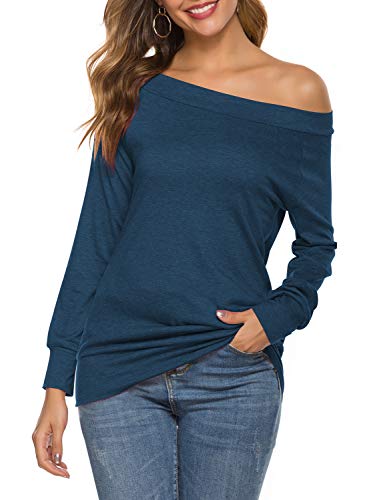 Book Cover Sarin Mathews Womens Tops Long Sleeve Off The Shoulder Blouses Casual Shirt Juniors Top Blouses Blue S