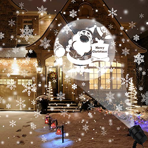 Book Cover Christmas Projector Lights Outdoor Rotating Snowflake LED Christmas Lights, Waterproof Projector Decorating Stage Light Outdoor Snowfall Holiday Party Garden Landscape Lamp, White