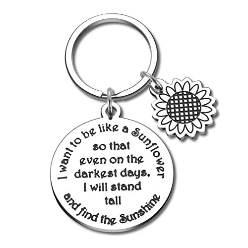 Book Cover Sunflower Charm Gift Keychain Inspirational Graduation Birthday Christmas Friendship Gifts I Want to Be Like A Sunflower Floral Spiritual Encourage Present for Friends Women Teen Girls Sister