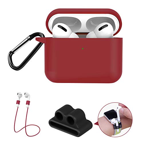Book Cover GPNP AirPods Pro Case Protective Cover for Airpods 3 Series, [Visible Front LED] Burgundy Silicone Shockproof Case, Bounce Carrying Case with Carabiner for AirPods Pro Charging Case