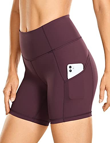 Book Cover CRZ YOGA Women's Naked Feeling Light Running Shorts 6 Inches - High Waisted Gym Biker Compression Shorts with Pockets