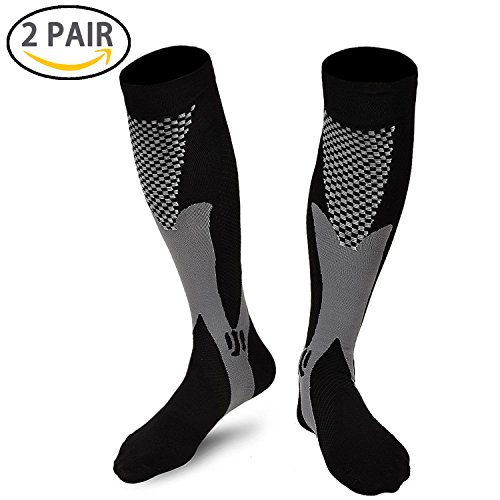 Book Cover Dabenie Compression Socks for Men & Women (2 Pair), Compression Stockings (20-30 mmHg) for Running, Medical,Flight Travel, Pregnancy, Shin Splints, Circulation & Recovery - Black