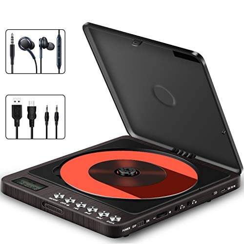 Book Cover Portable CD Player, Searick 1000mAh Compact Personal Rechargeable CD Player with Double 3.5mm Headphone Jack, Anti-Skip/Shockproof Function Music Disc Walkman Player with LCD Display