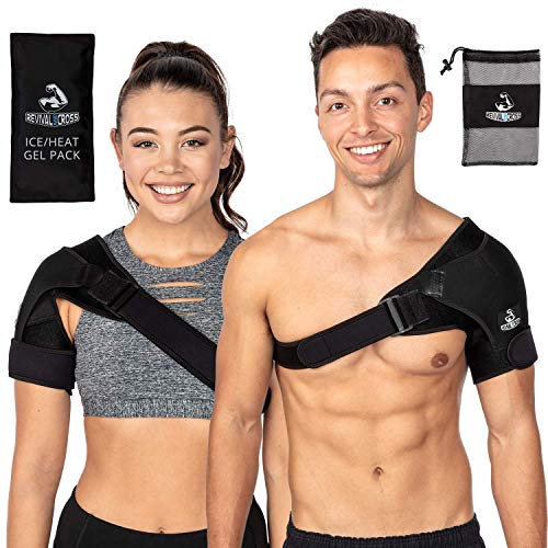 Book Cover Shoulder Brace with Ice Pack for Men and Women for Support and Pain Relief- Use as Compression Sleeve and Shoulder Immobilizer - Arm Sling Alternative for Torn Rotator Cuff