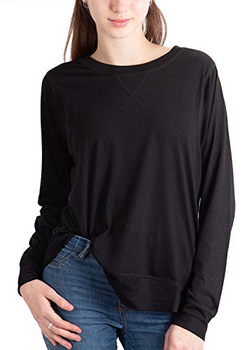 Book Cover Women's Long Sleeve Top Side Split Loose Fit T Shirt Blouse Tops Casual Long Sleeve Shirt Blouse (Black,L)