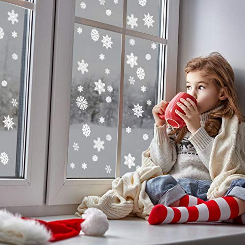 Book Cover 108 PCS Christmas Decorations Snowflake Window Sticker Set of 4 Sheet DIY Window Cling - Removable Snow Static Sticker Decal for Mirror Glass Door Car Body for Xmas Holiday