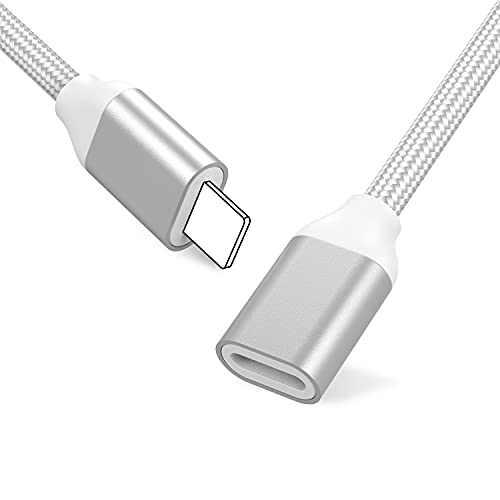 Book Cover EMATETEK Braided Extension Connector Cable Female to Male Pass Video Audio Music Photo Data and Charge. 1PCS 3.3Feet Male to Female Extender Cord Made of Sliver Aluminum & White Braided.
