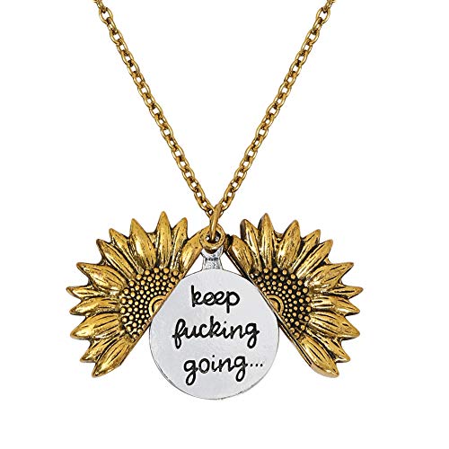 Book Cover LIAOWY Keep Going Engraved Necklace Sunflower Locket Necklace Pendant for Women Men Girls
