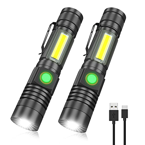 Book Cover Rechargeable Tactical Flashlight, (NO Battery) USB Magnetic Flashlights with COB Flash Light - 4 Models, Zoomable, Waterproof, Vnina LED Tactical Flashlight High Lumen Bright for Indoor Camping 2 Pack
