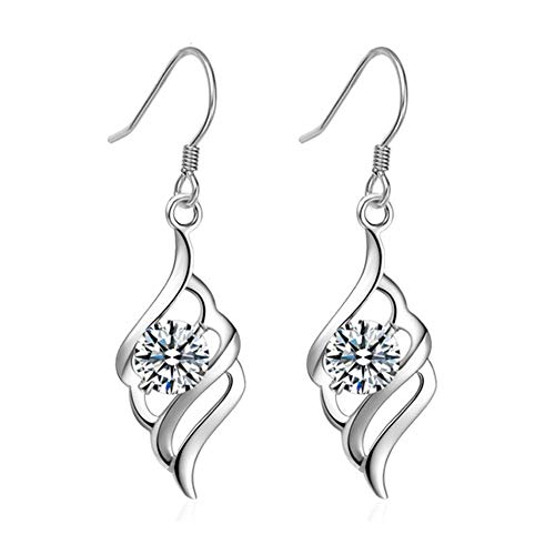 Book Cover Elegant Lovely 925 Sterling Silver Angel Wing Dangle Drop Hook Earring with White AAAAA Cubic Zirconia Allergy Free Wedding Engagement Party Jewellery