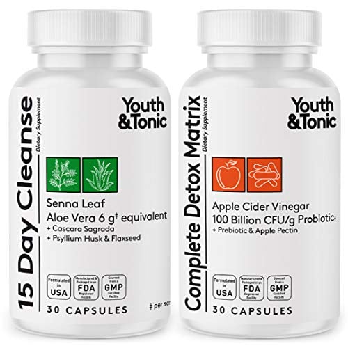 Book Cover Youth & Tonic Colon Cleanser & Detox for Loss of Waste, Breaking The Plateau, Bloating. 60 Pills for Cleanse with Senna Leaf, Apple Cider Vinegar, Glucomannan and More