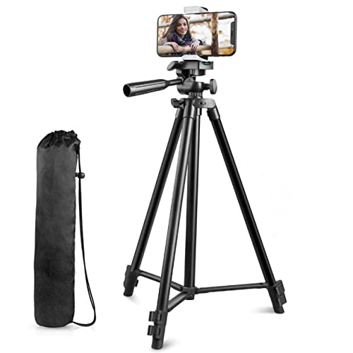 Book Cover Torjim Phone Tripod, 50-inch Extendable and Lightweight Aluminum Tripod Stand with Phone Clip, Portable Travel Tripod for Photography, Video Recording, Vlogging, and More