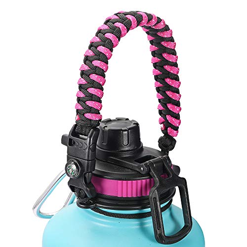 Book Cover FeiXia Paracord Handle - Paracord Carrier Survival Strap Cord with Safety Ring and Carabiner for Hydro Flask Wide Mouth Water Bottles 12oz - 64 oz, Over 15 Colors