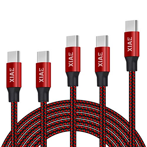 Book Cover USB C Cable,XIAE 5Pack (3/3/6/6/10FT) USB-A to Type C Nylon Braided Fast Charging Cable Aluminum Housing Compatible with Samsung Galaxy S10 S9 Note 9 8 S8 Plus,LG V30 V20 G6,Huawei P30/P20-Black&Red