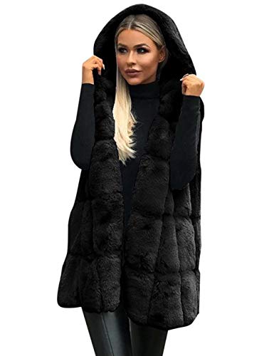 Book Cover Borisdar Women Casual Faux Fur Vest Coat Soft Cozy Sleeveless Cardigan Down