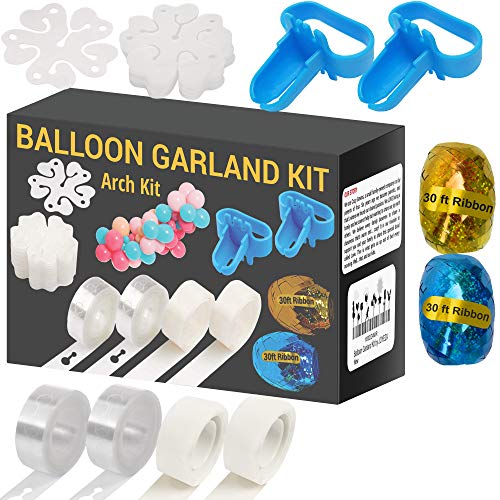 Book Cover JOYEZA Balloon Decorating Strip Arch Garland Kit- 32ft Tape Strips, 2 Tying Tools, 200 Glue Dots, 60ft Ribbons & more - 100% Lifetime Satisfaction Guarantee for Parties Wedding Birthdays