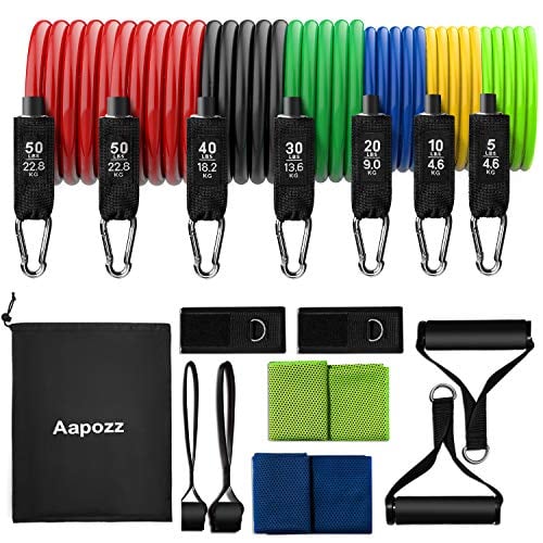 Book Cover Resistance Bands Set with Handle-17Pcs Including 7 Workout Bands Stackable up to 205lb,2 Door Anchors,2 Handles,2 Ankle Straps,2 Cooling Towels,Guide,Carry Bag for Resistance Training