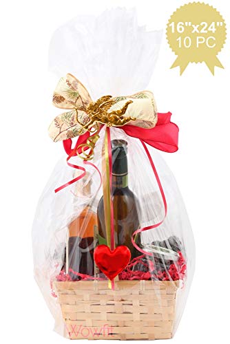 Book Cover Wowfit Cello Bags,10 CT 16x24 inches Clear Cellophane Bags Perfect for Gift, Presents, Wine Bottles, Bridal/Baby Showers and More (1.2 Mil, Flat, No Gusset, 16x24 inches, NOT Include Ribbon)